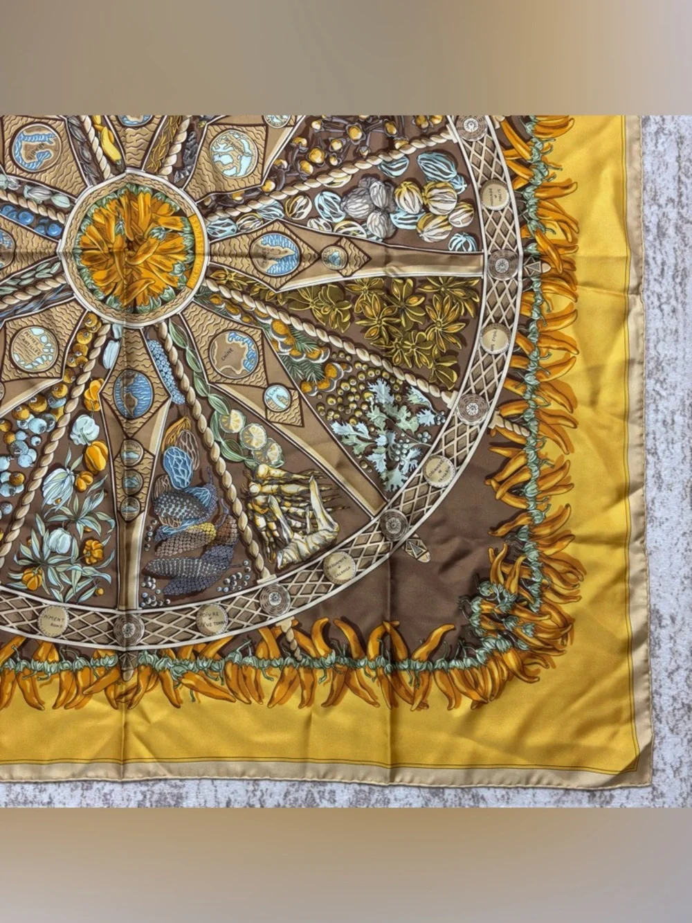 Hermes Aux Pays des Espices Gold Tone 90 Silk Scarf - Picture 4 of 11
